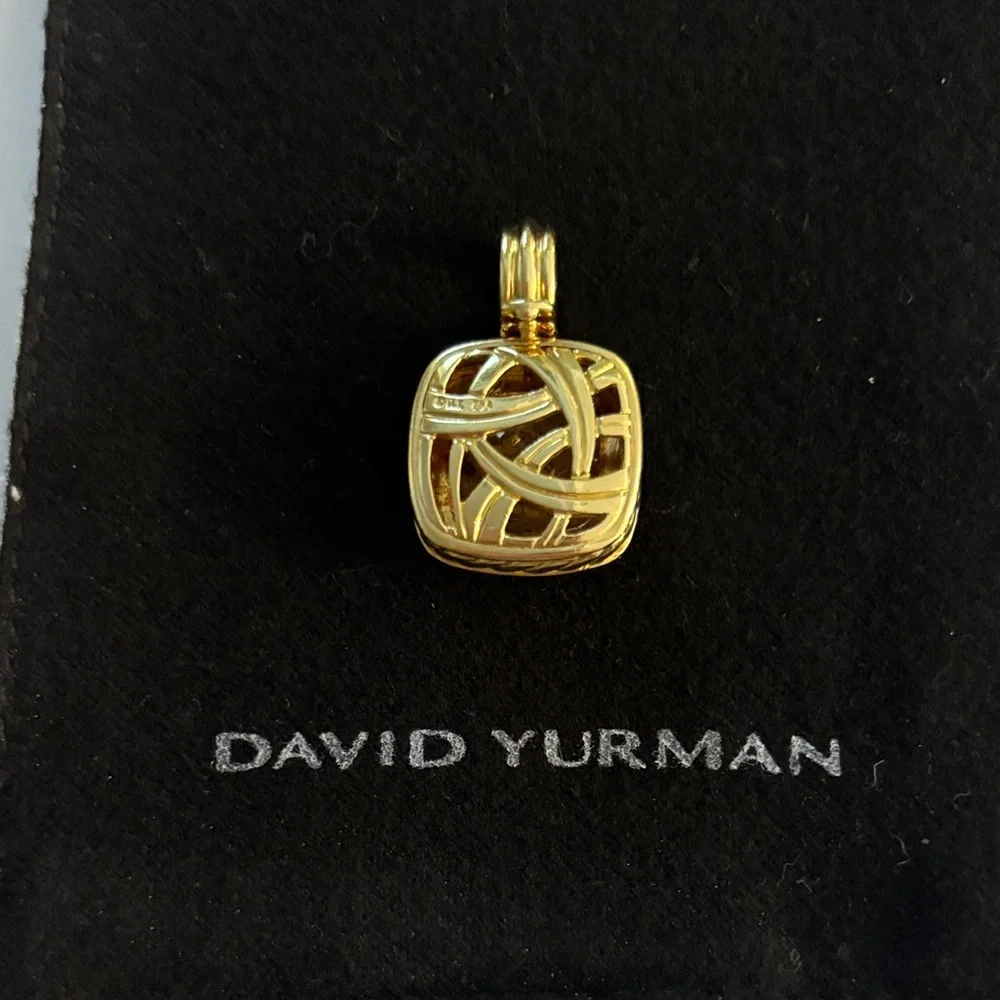David Yurman Albion 18K Yellow Gold & Diamond Rutilated Quartz Enhancer Pendant. - Picture 3 of 9